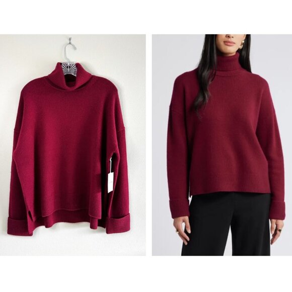 Nordstrom Wool & Cashmere Turtleneck Sweater Burgundy Large NEW - Picture 1 of 11